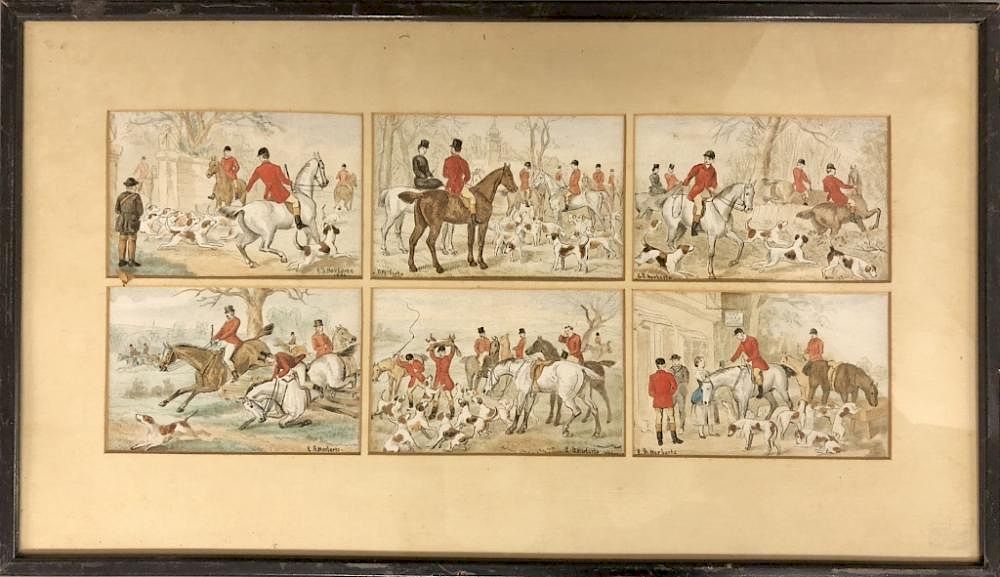 Appraisal: E B Herberte Watercolor and Pen Fox Hunting Scene Edward