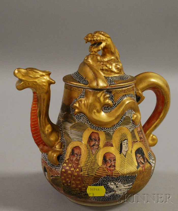 Appraisal: Japanese Satsuma Seven Lucky Gods Pattern Teapot ht in