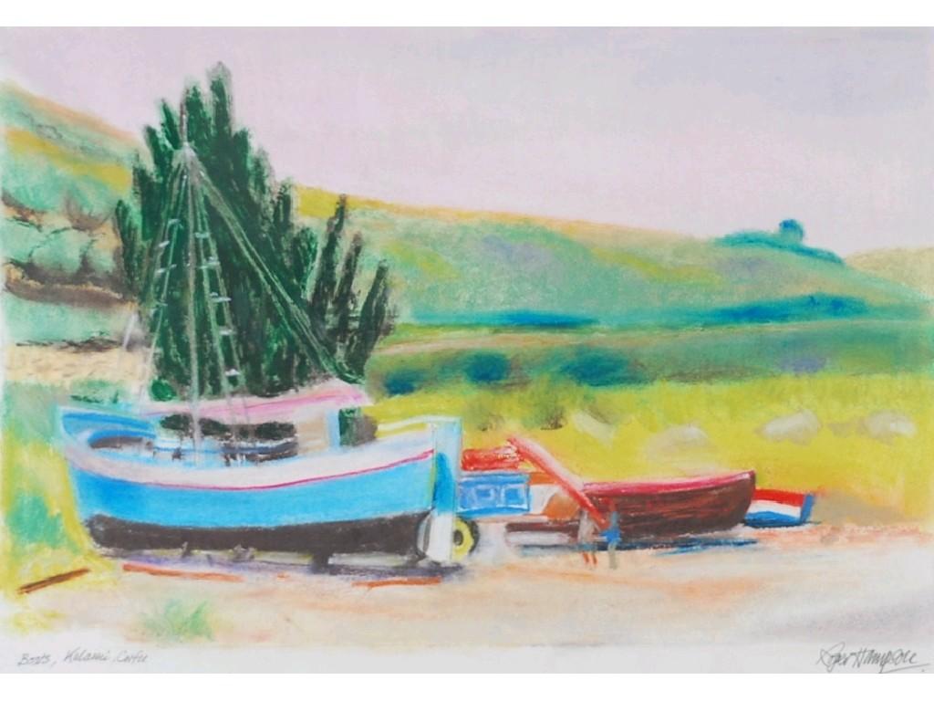 Appraisal: ROGER HAMPSON - PASTEL DRAWING 'Boats Kalami Corfu'signed and titled