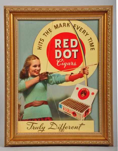 Appraisal: Framed Cardboard Red Dot Cigar Sign Description s Depicting beautiful