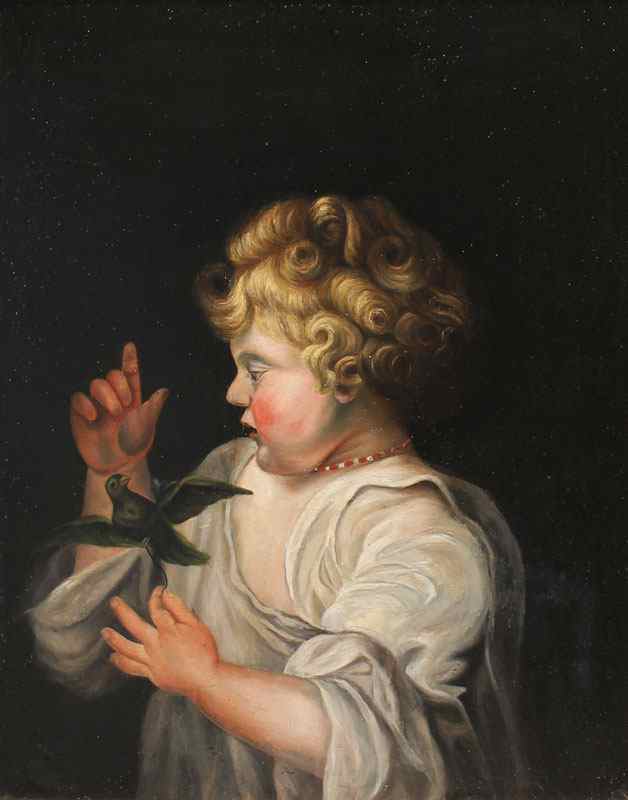 Appraisal: TH C PAINTING AFTER RUBENS Of a Boy with Bird