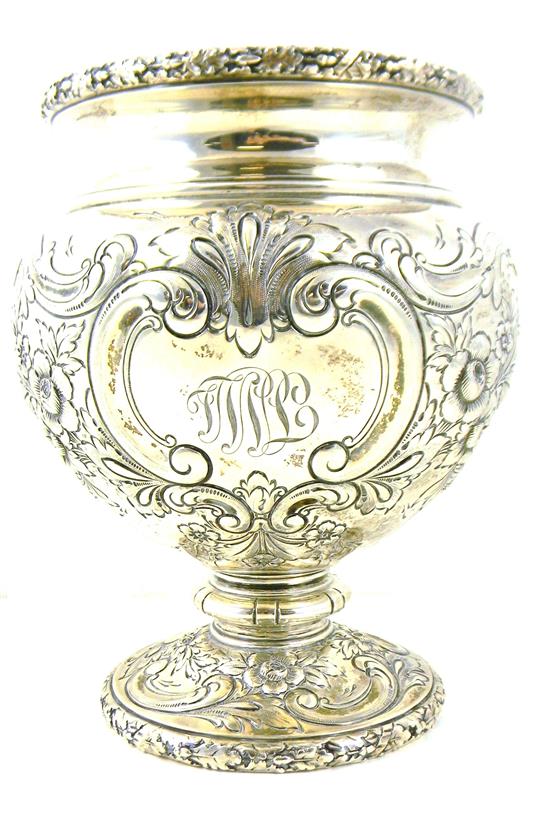 Appraisal: SILVER Reed Barton sterling silver footed urn floral repousse decoration