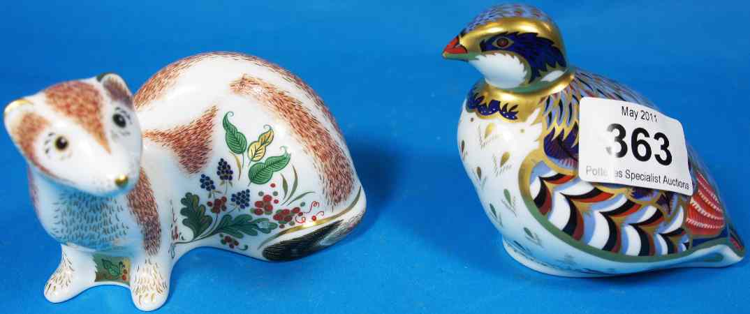 Appraisal: Royal Crown Derby Paperweights Green Woodpecker and Bird Eating Corn