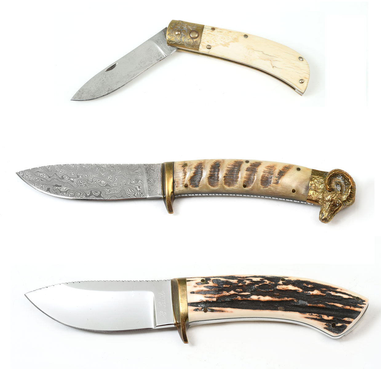 Appraisal: GARY LITTLE KNIVES Horn handle knife with a Damascus steel