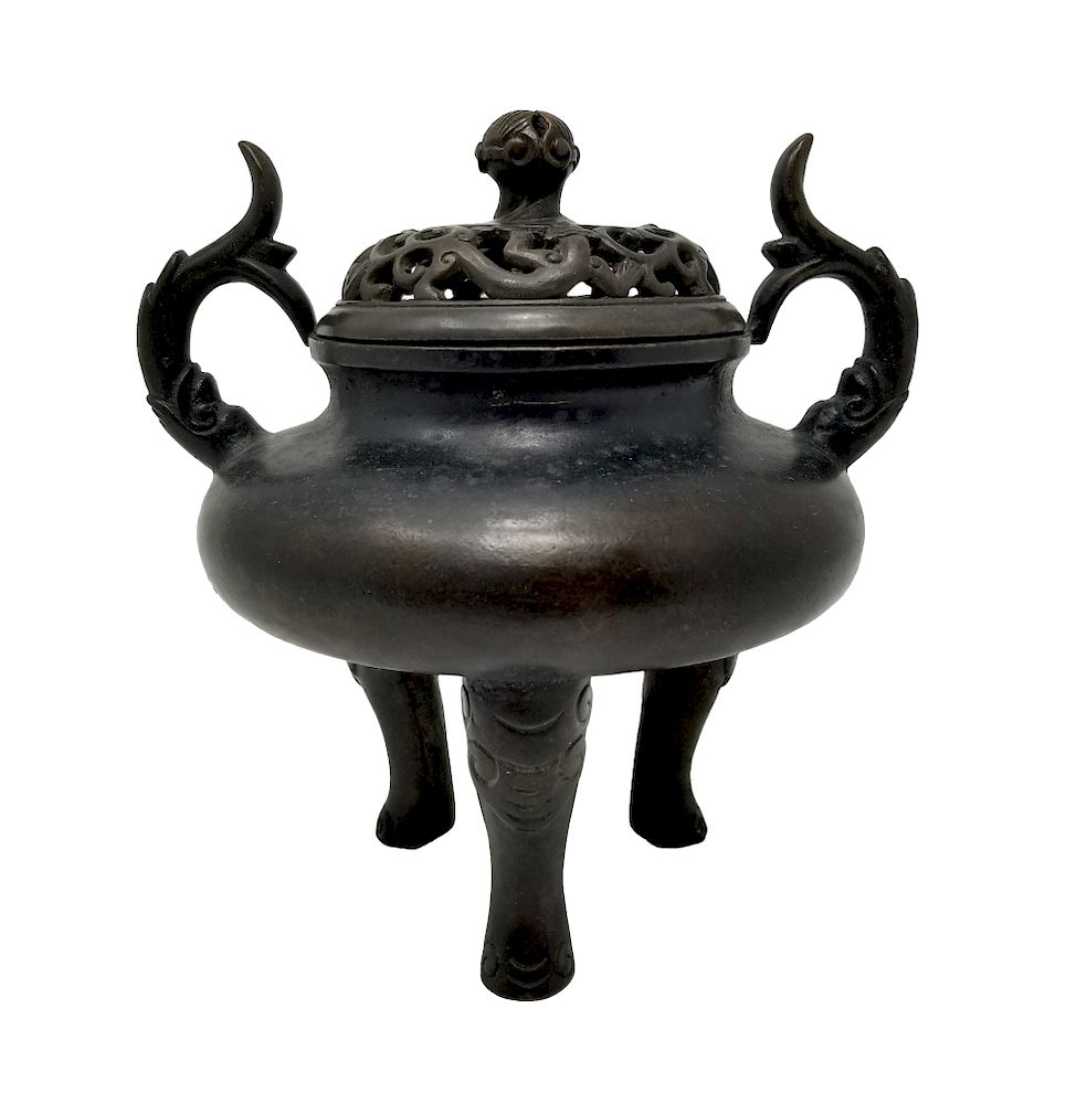 Appraisal: Signed Chinese Bronze Tri-Footed Censer Signed Chinese Bronze Tri-Footed Censer