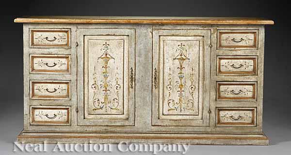 Appraisal: A Venetian-Style Paint-Decorated Credenza the rectangular top over a pair