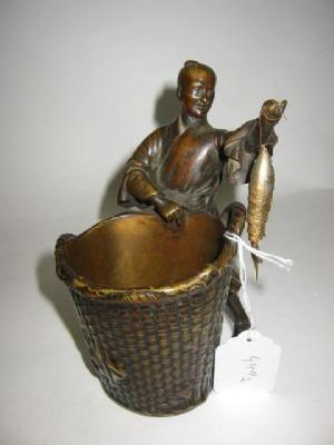 Appraisal: A JAPANESE BRONZE FIGURE Meiji Period modelled as a fisherman