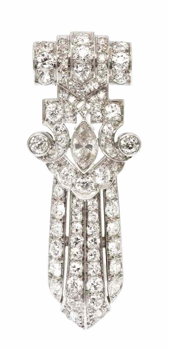 Appraisal: An Art Deco Platinum and Diamond Brooch containing one marquise