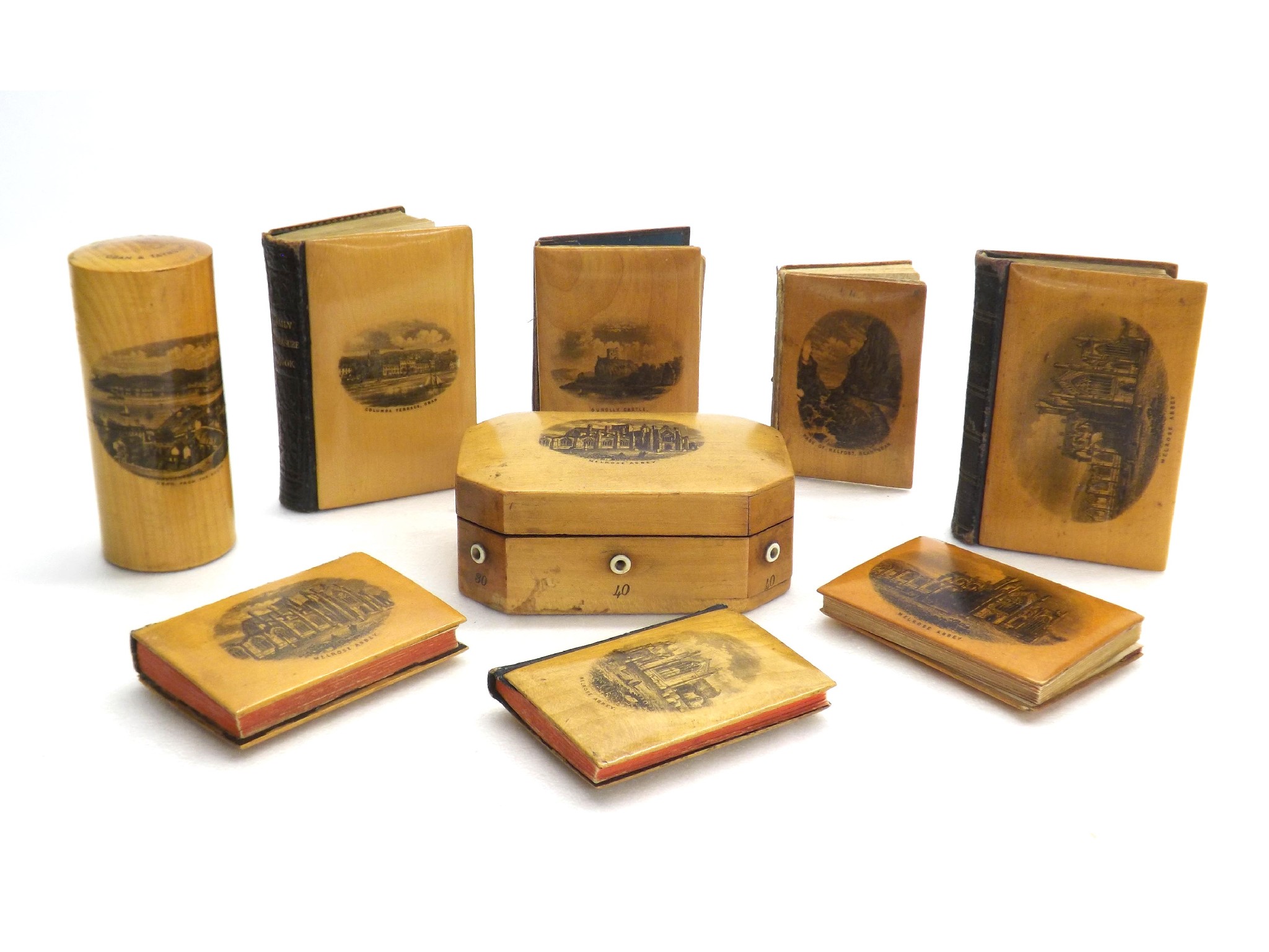 Appraisal: Mauchline ware - small books and boxes decorated with transfers