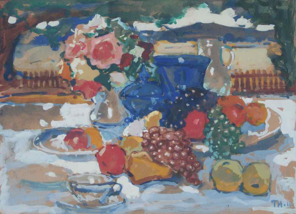 Appraisal: HUMMEL Theodor German - Still Life Plein Aire Table Setting