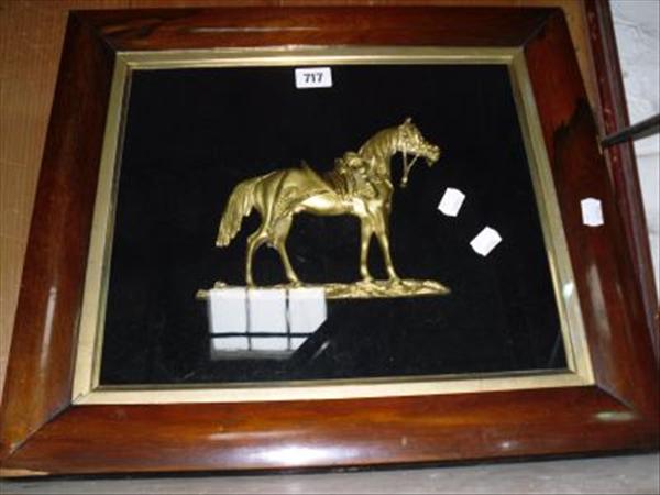 Appraisal: A gilt metal relief picture of a horse in rosewood