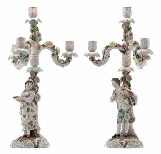 Appraisal: A Pair of Continental Figural Four-Light Candelabra depicting a lady