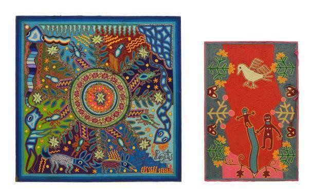 Appraisal: lot of Huichol Indian folk art yarn paintings both with