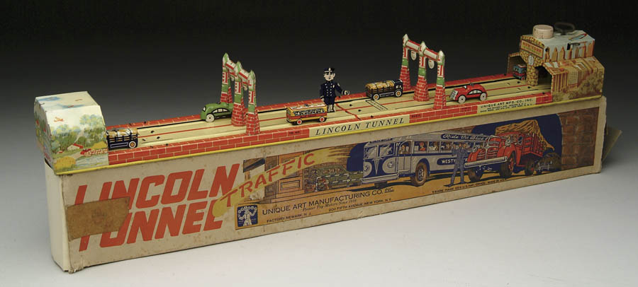 Appraisal: UNIQUE ART LINCOLN TUNNEL WITH ORIGINAL BOX Wind the toy