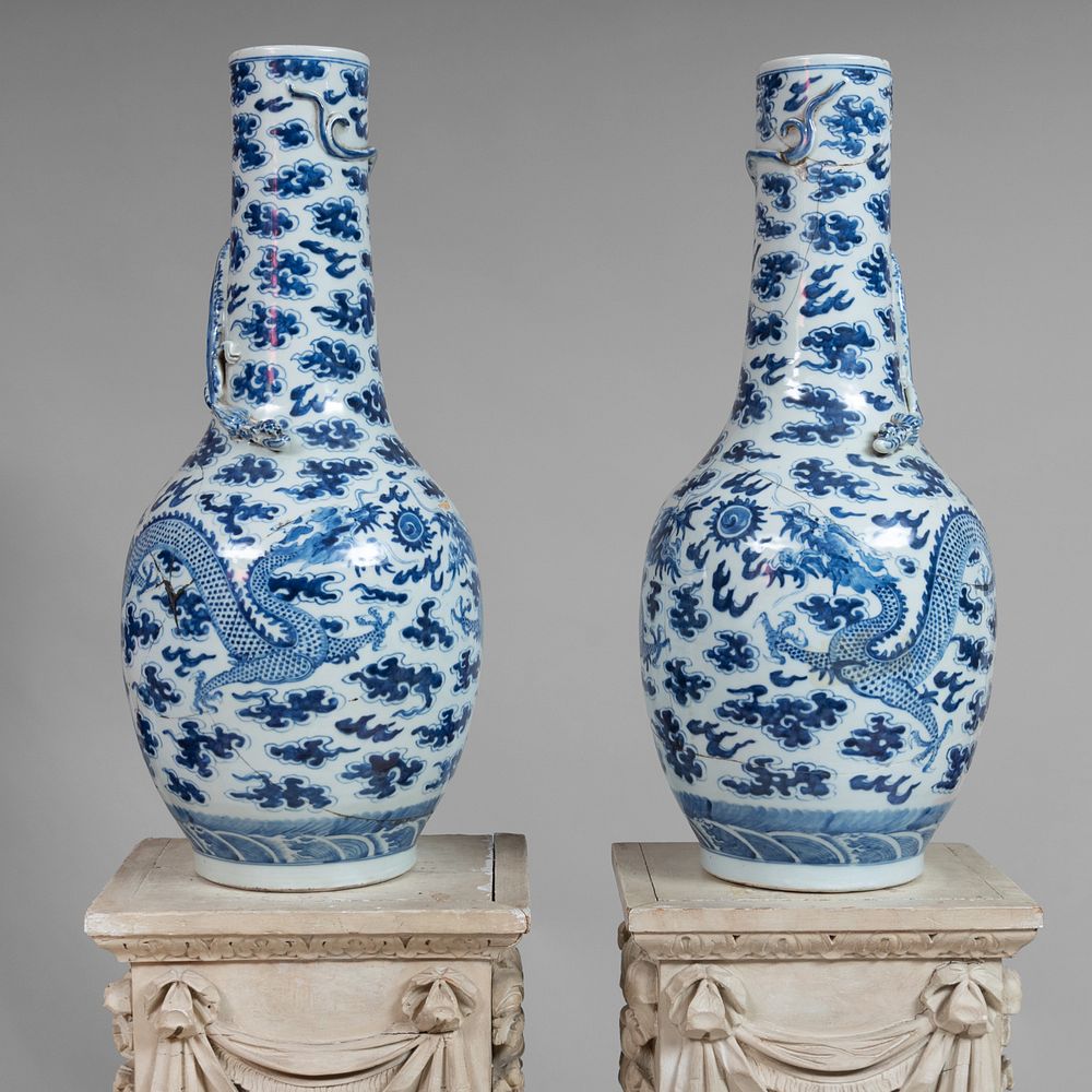 Appraisal: Pair of Chinese Blue and White Porcelain Vases in high