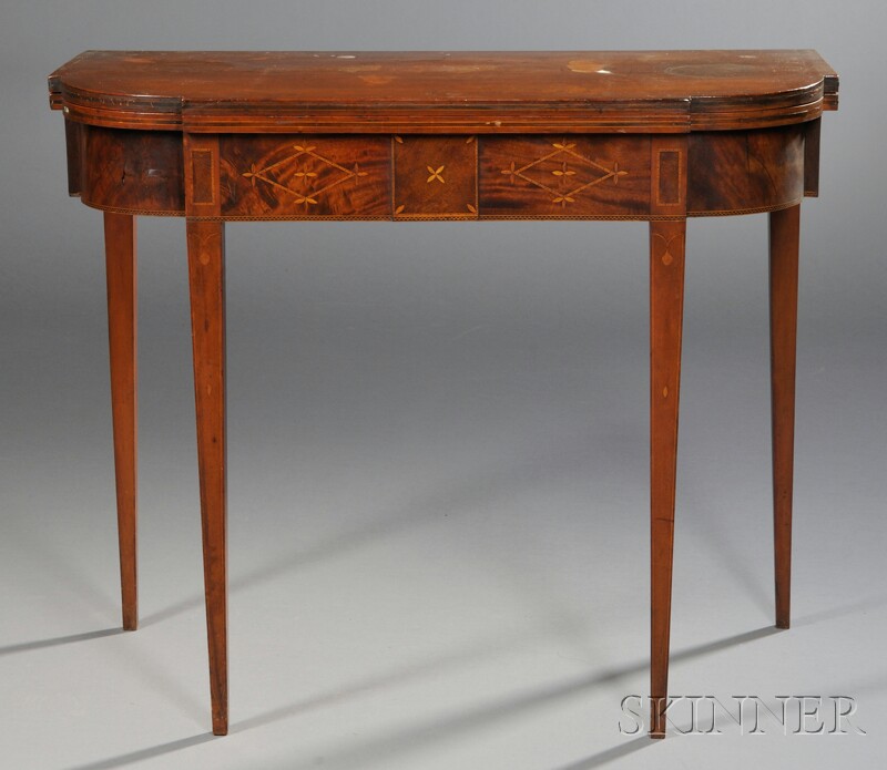 Appraisal: Federal Cherry and Mahogany Veneer Inlaid Card Table possibly Connecticut