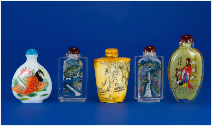 Appraisal: Five Various Oriental Snuff Bottles two Great Wall of China