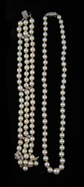 Appraisal: TWO ARTICLES OF PEARL JEWELRY including a - inch necklace