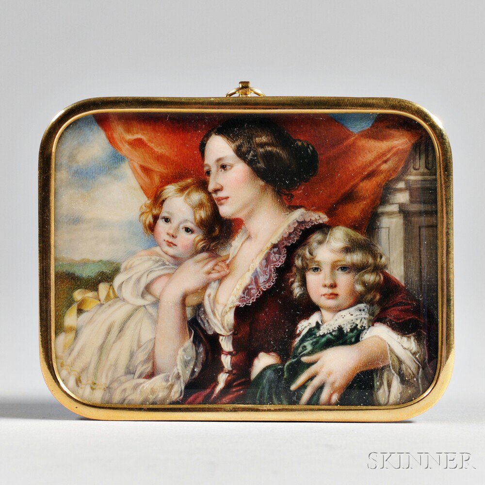 Appraisal: Continental Portrait Miniature of Mother with Her Children probably Austria