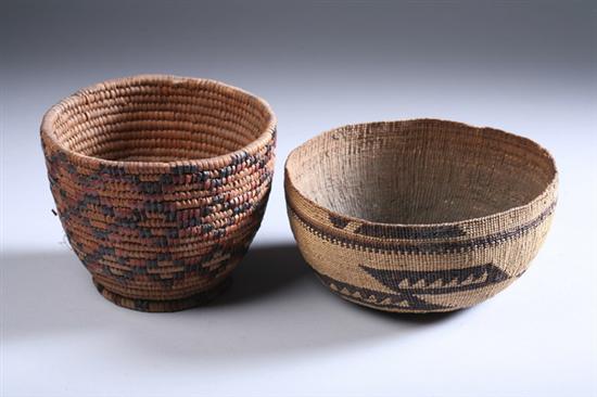 Appraisal: TWO NATIVE AMERICAN BASKETS One Northern California twined basketry hat