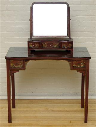 Appraisal: George III-Style Red Japanned Dressing Table and Dressing Mirror with