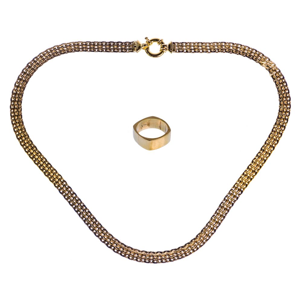 Appraisal: K YELLOW GOLD JEWELRY items including a mesh choker necklace