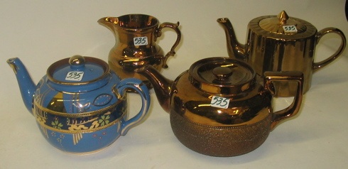 Appraisal: A GROUP OF FOUR ENGLISH COPPER LUSTRE TEA ACCESSORIES three