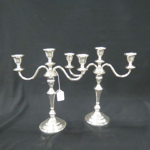 Appraisal: Pair of Preisner Sterling Silver Candelabra triple sconce convert to