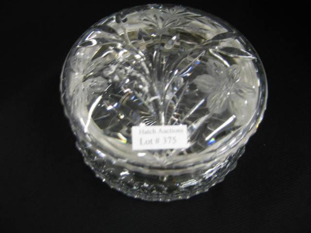 Appraisal: Cut Glass Dresser Box or Powder Jar butterfly floral silverplate