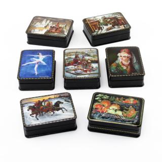 Appraisal: Grouping of Seven Vintage Russian Lacquered Boxes Grouping of Seven