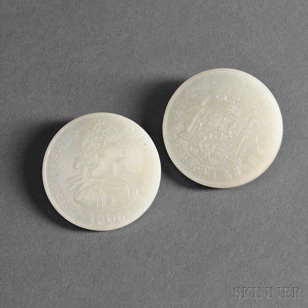 Appraisal: Pair of Jade Coin Plaques China both modeled after the