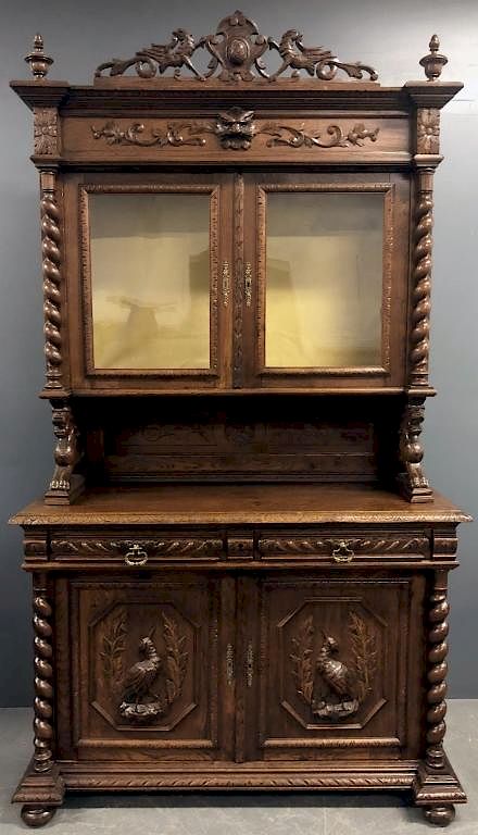 Appraisal: Large Ornate Oak Two Piece Breakfront Large ornate oak two