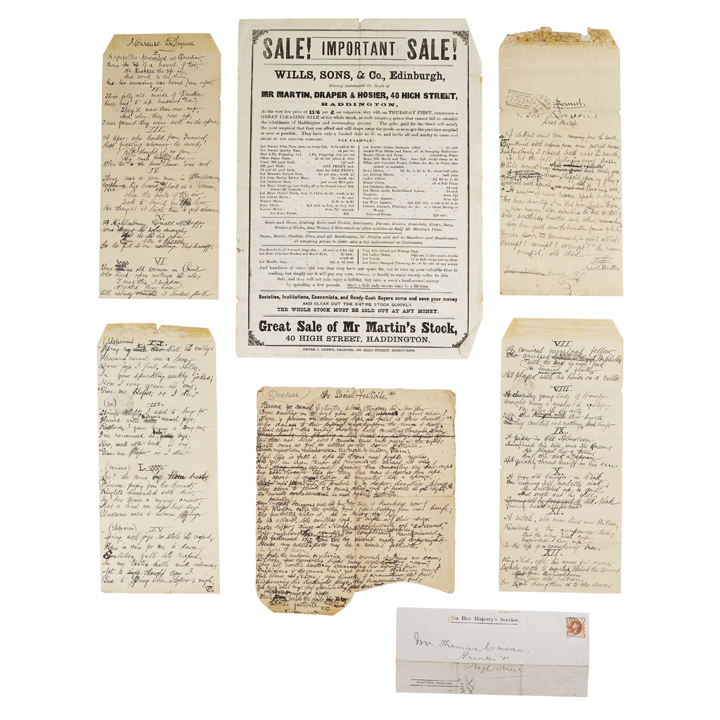 Appraisal: Manuscript Scottish poetry on sheets sent from an unnamed poet