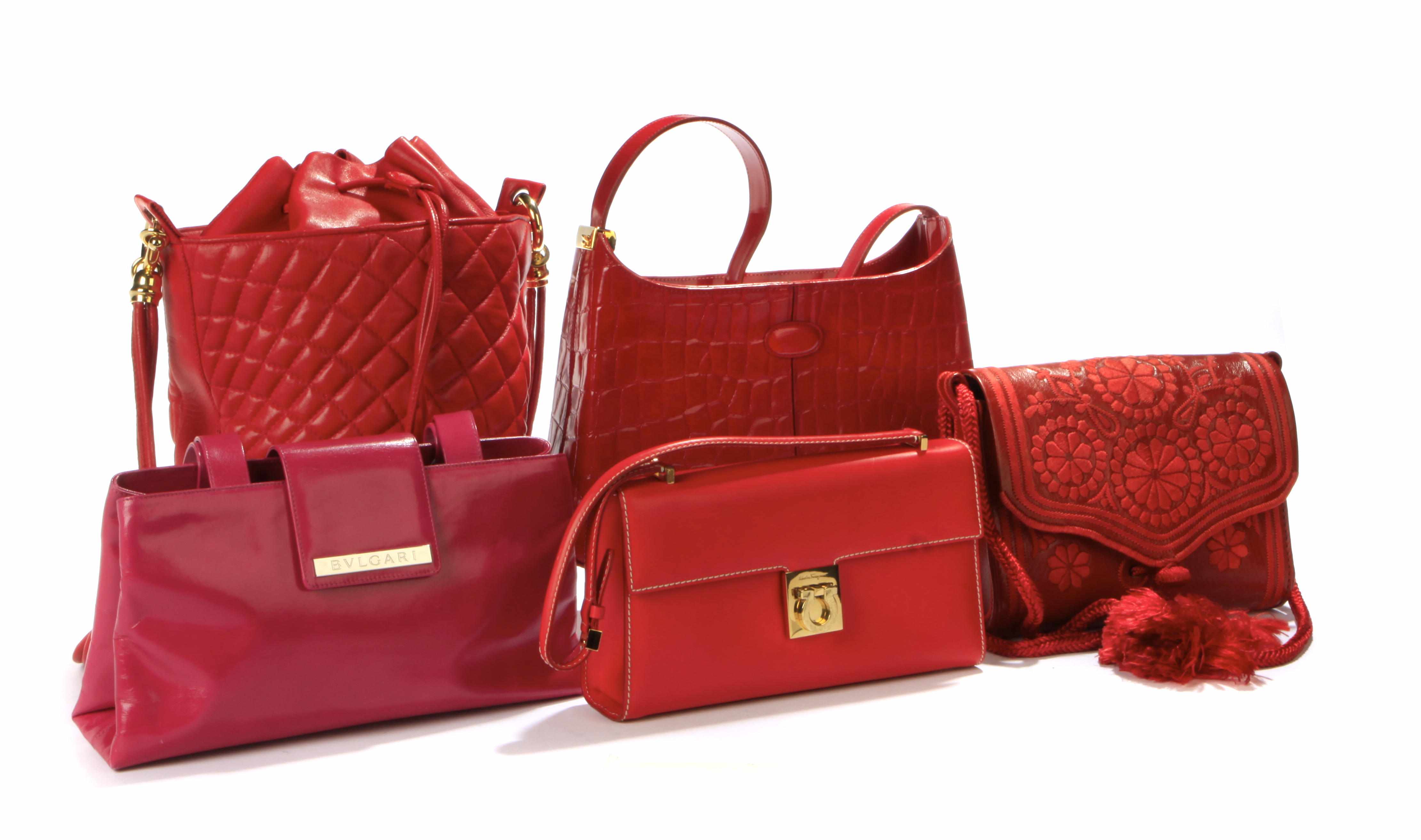 Appraisal: A Ferragamo red handbag and a Bulgari pink purse together