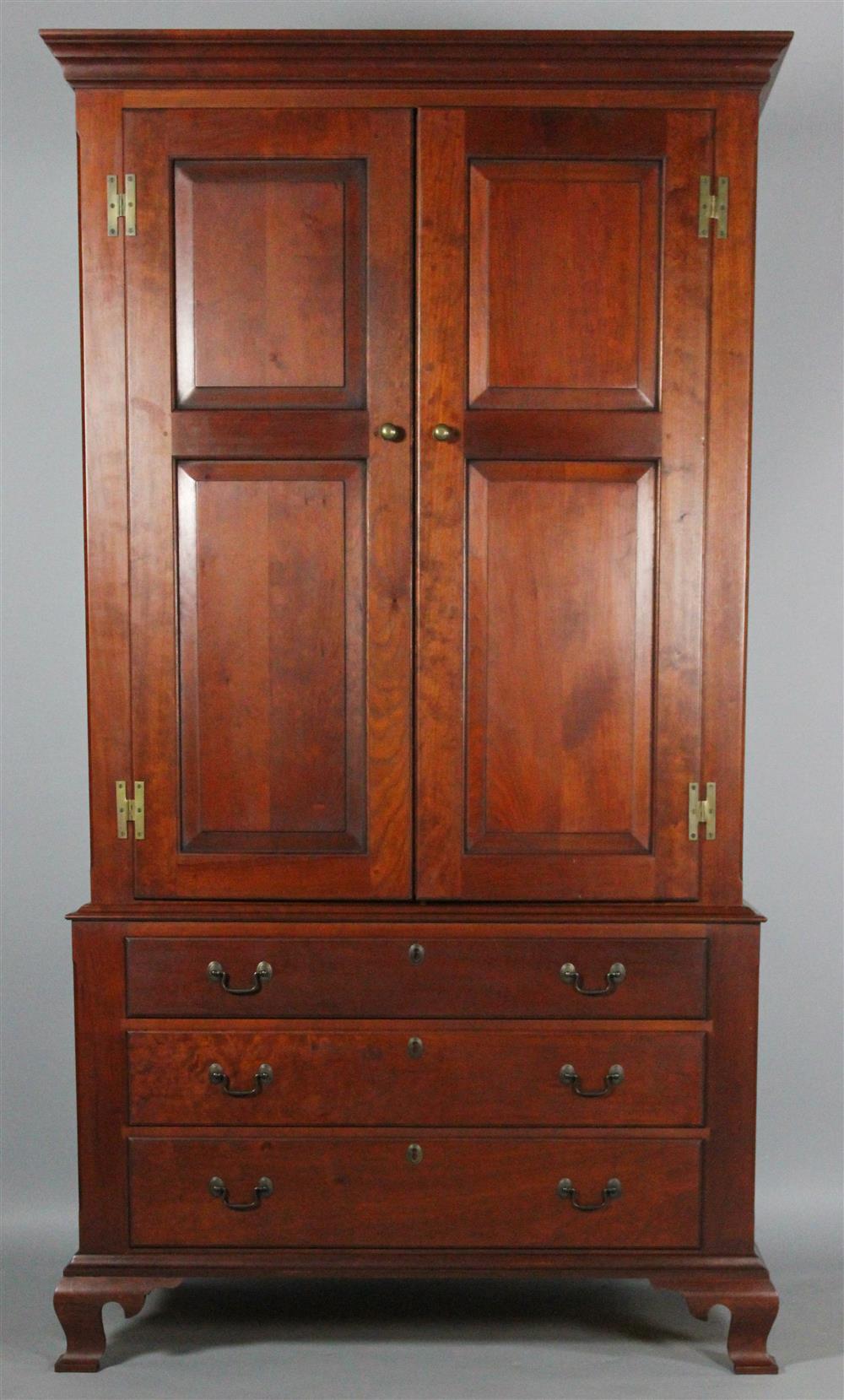 Appraisal: ELDRED WHEELER CHERRY LINEN PRESS MEDIA CABINET straight cornice over