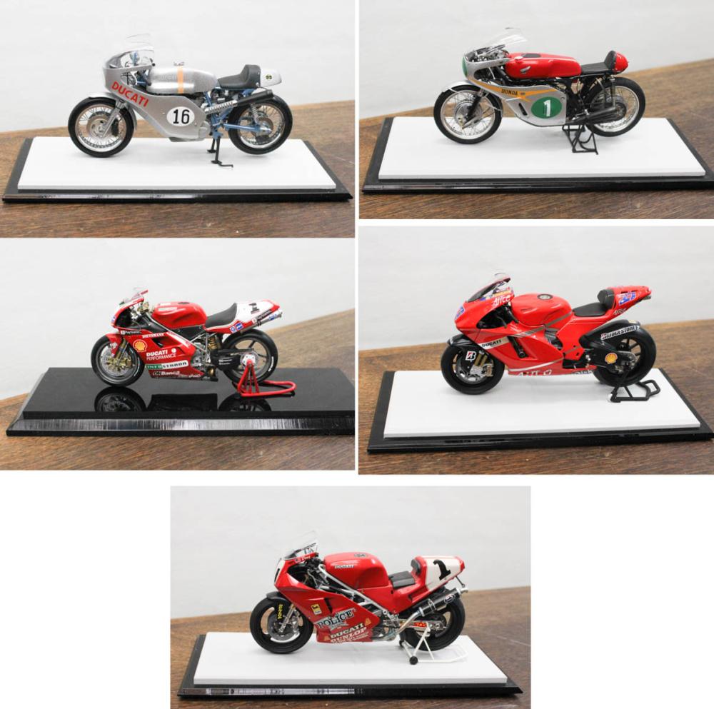 Appraisal: FIVE SCALE MODEL MOTORCYCLES including hand built Honda cylinder grand