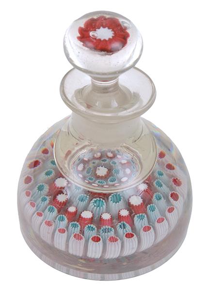 Appraisal: LATE TH CENTURY MILLEFIORI FOUR CANE GLASS INKWELL POSSIBLY STOURBRIDGE