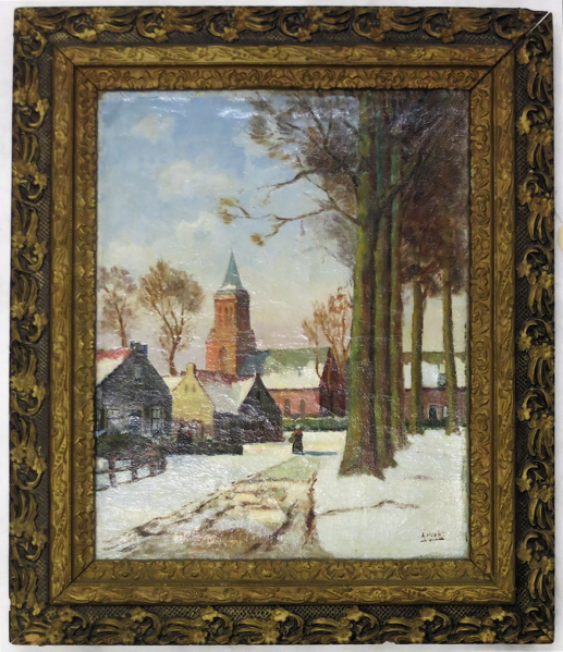 Appraisal: A HOEK OIL ON CANVAS Dutch th century Winter village