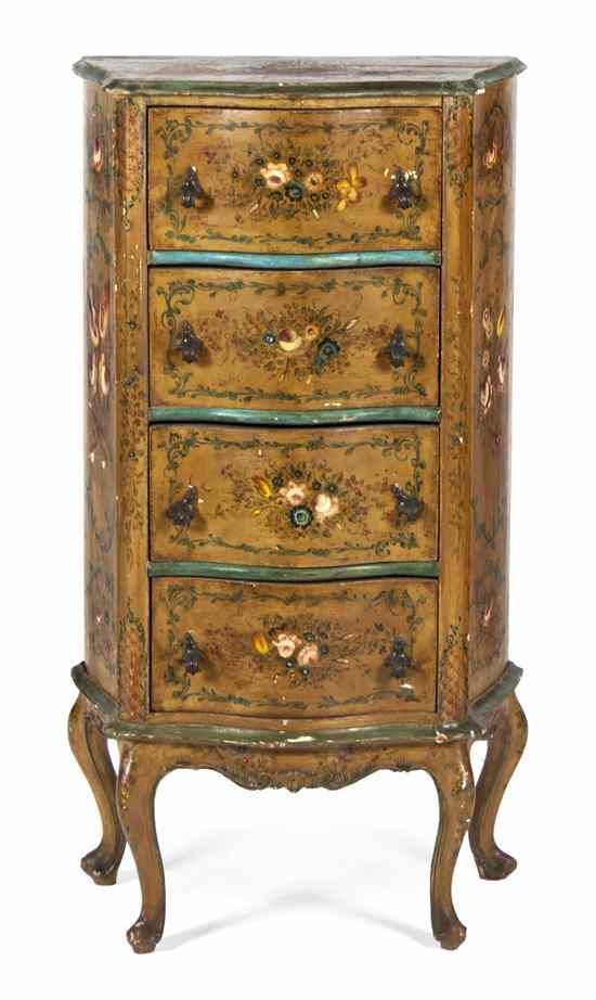 Appraisal: An Italian Painted and Parcel Gilt Chest of Drawers having