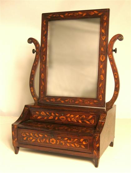 Appraisal: Dutch mahogany and marquetry shaving mirror late th century The