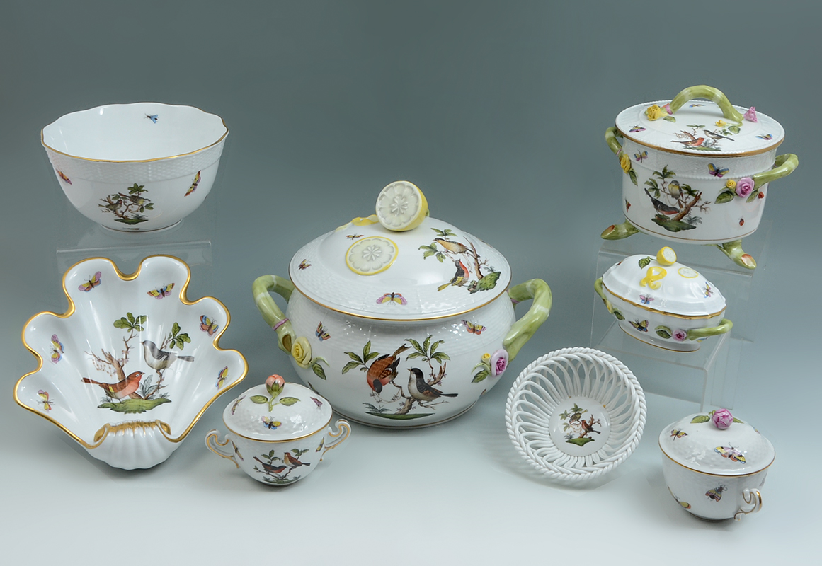 Appraisal: HEREND ROTHSCHILD SERVING PIECES INCLUDING TUREEN porcelain pieces total in