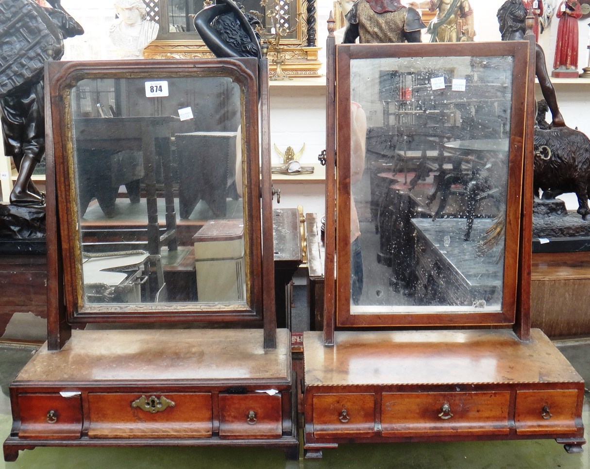 Appraisal: A George III mahogany toilet mirror with a cushion three