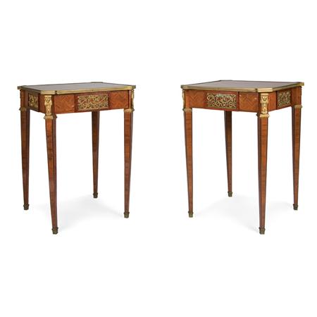 Appraisal: Pair of Louis XVI Style Gilt-Metal Mounted Parquetry Inlaid Walnut