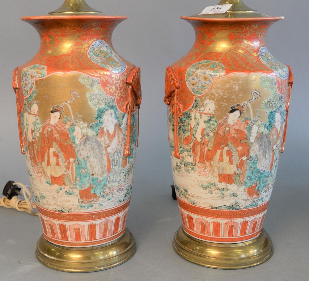 Appraisal: Pair of Japanese porcelain Kutani vases painted figures in a