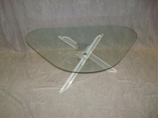 Appraisal: Mid Century coffee table Lucite chrome glass Glass kidney shaped