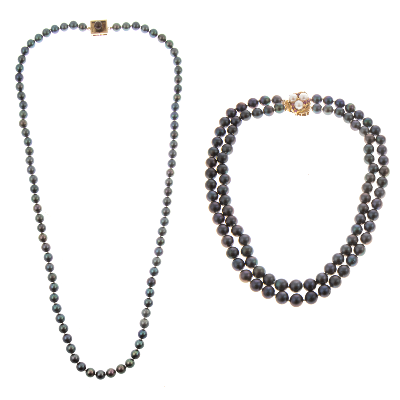 Appraisal: A PAIR OF GRAY PEARL NECKLACES WITH K CLASPS A