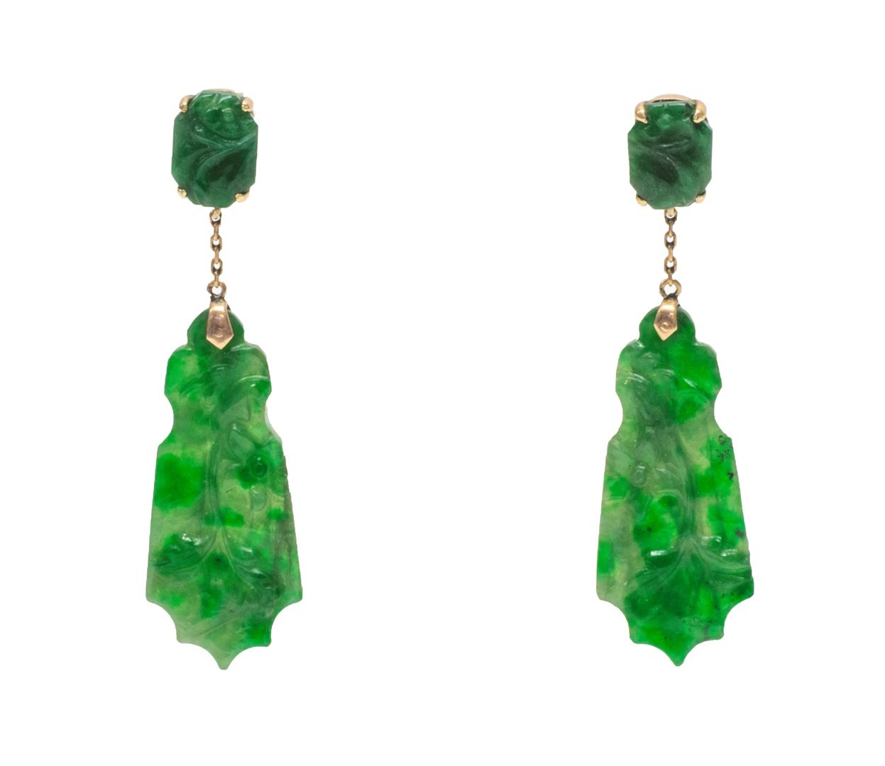 Appraisal: A pair of gold and carved jade pendant earrings each