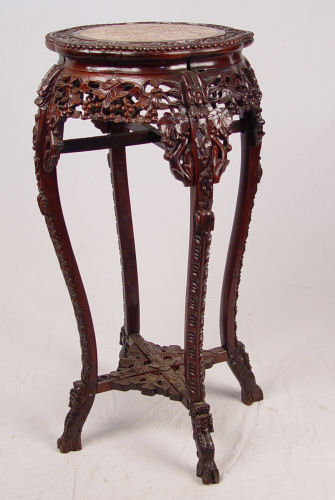 Appraisal: CHINESE MARBLE TOP CARVED TEAKWOOD STAND Carved in a grape