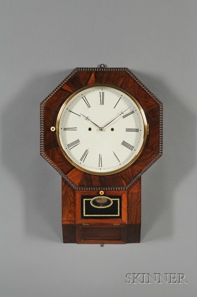 Appraisal: Rosewood Drop Octagon Thirty-Day Lever Spring Wall Clock by Atkins