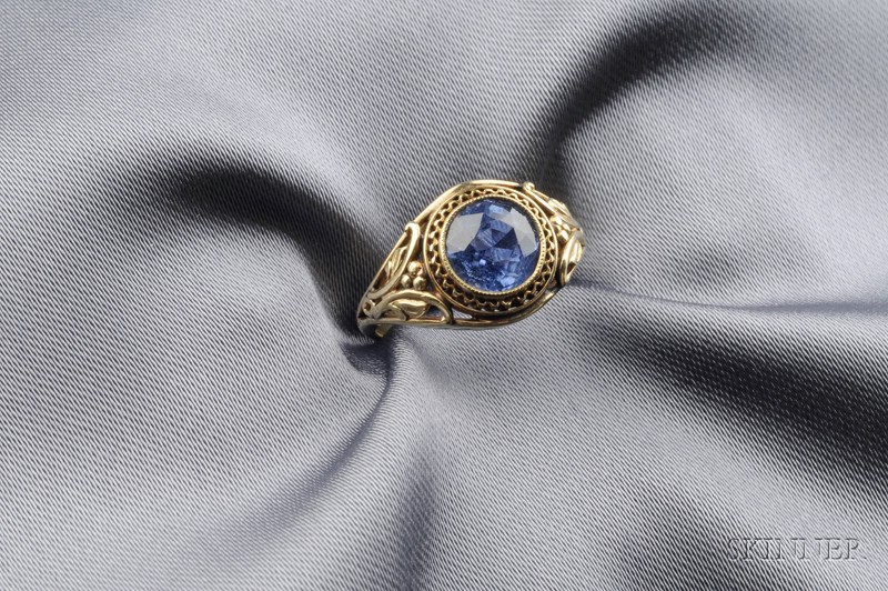 Appraisal: kt Gold and Sapphire Ring Bitterman Bros bezel-set with a